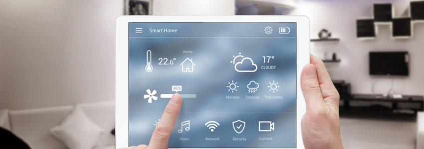 58852879_m 58852879 - smart remote home control system app. living room interior in background.